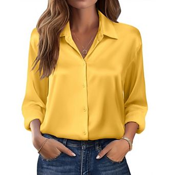 Zeagoo Women s Dressy Casual Long Sleeve Satin Silk Button Down Shirts, Business Dressy Fall Tops
