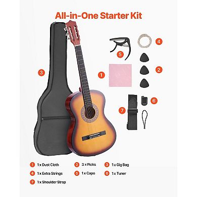 Beginner Classical Guitar for Young Musicians with Nylon String, Shoulder Strap, and Carry Bag
