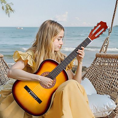 Beginner Classical Guitar for Young Musicians with Nylon String, Shoulder Strap, and Carry Bag