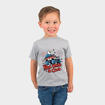 Red, White & Cool Truck Eagle - Toddler Short Sleeve Graphic T-Shirt
