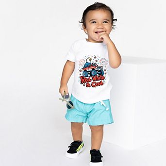 Red, White & Cool Truck Eagle - Toddler Short Sleeve Graphic T-Shirt