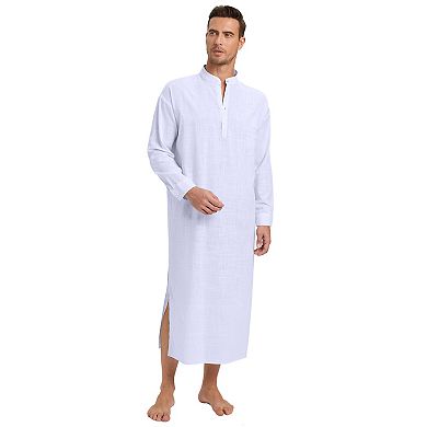 Men's Button Down Long Sleeve Casual Side Split Gown Shirt Tops