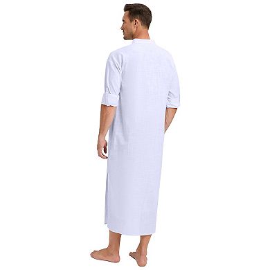 Men's Button Down Long Sleeve Casual Side Split Gown Shirt Tops