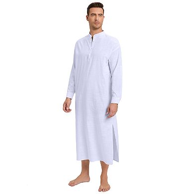 Men's Button Down Long Sleeve Casual Side Split Gown Shirt Tops