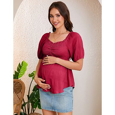 Women's Maternity V-Neck Short Sleeve Blouses T-Shirt