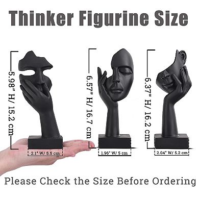 Abstract Thinker Statues: Decorate Home, Office, or Shelf - Set of 3 (5.98" - 6.57" H, 2.1" W)