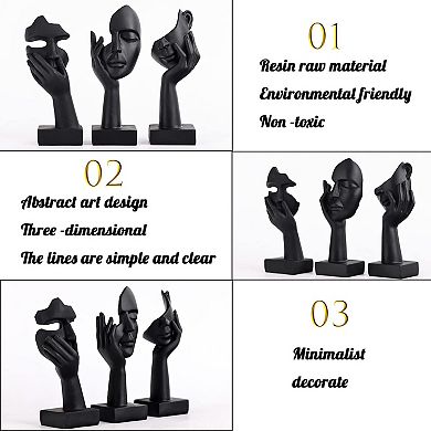 Abstract Thinker Statues: Decorate Home, Office, or Shelf - Set of 3 (5.98" - 6.57" H, 2.1" W)