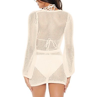 Women's Hollow Out Pullover Sweater Dress Beach Cover Up