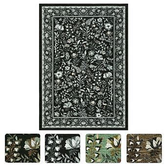 Vintage Floral Area Rug Non Slip Vacuum Clean Ultra Thin Stain Resistant Carpet for Dining Room