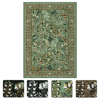Vintage Floral Area Rug Non Slip Vacuum Clean Ultra Thin Stain Resistant Carpet for Dining Room