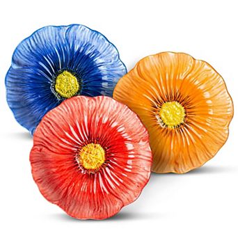 8" Ceramic Dinner Plates Set of 3: Salad, Dessert, Appetizer, Pasta Blue, Pink, Orange Floral