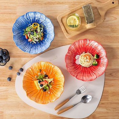 8" Ceramic Dinner Plates Set of 3: Salad, Dessert, Appetizer, Pasta Blue, Pink, Orange Floral