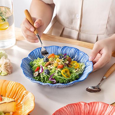 8" Ceramic Dinner Plates Set of 3: Salad, Dessert, Appetizer, Pasta Blue, Pink, Orange Floral
