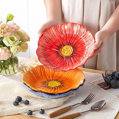 8" Ceramic Dinner Plates Set of 3: Salad, Dessert, Appetizer, Pasta Blue, Pink, Orange Floral