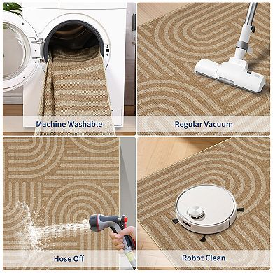 Abstract Area Rug Non Slip Foldable Ultra Thin Pet Friendly Vacuum Clean Floor Cover for Bedroom