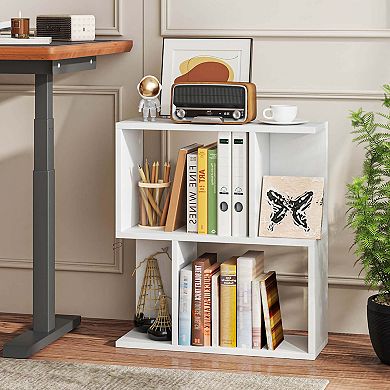 Costway 3-Tier Bookshelf Geometric Bookcase Side Table with Open Storage Display Shelf