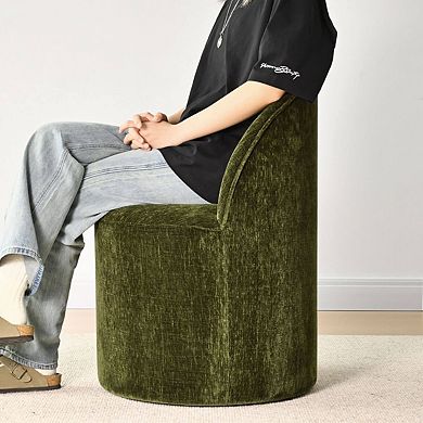 Modern Chenille Barrel Dining Chair with Casters
