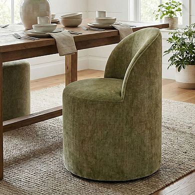 Modern Chenille Barrel Dining Chair with Casters