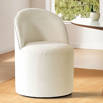 Modern Chenille Barrel Dining Chair with Casters