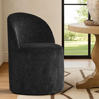 Modern Chenille Barrel Dining Chair with Casters