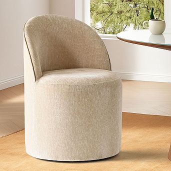 Modern Chenille Barrel Dining Chair with Casters