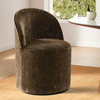 Modern Chenille Barrel Dining Chair with Casters