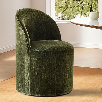 Modern Chenille Barrel Dining Chair with Casters