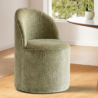 Modern Chenille Barrel Dining Chair with Casters