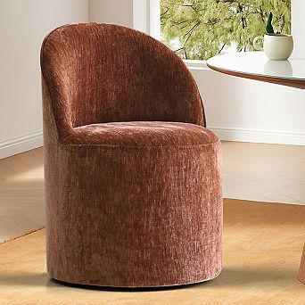 Modern Chenille Barrel Dining Chair with Casters