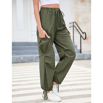 Women's Casual Cargo Pants with Drawstring Waist, Multi-Pocket Design, Adjustable Ankle Ties
