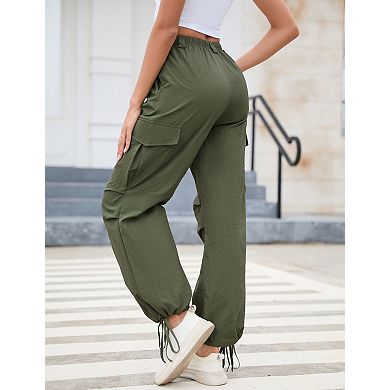Women's Casual Cargo Pants with Drawstring Waist, Multi-Pocket Design, Adjustable Ankle Ties