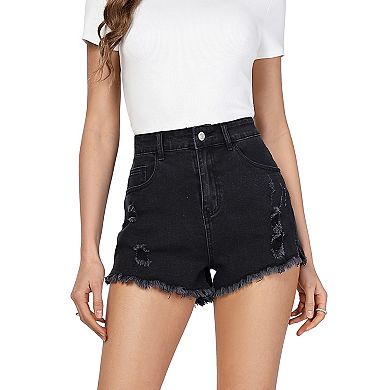 Jean Shorts Womens High Waisted Stretchy Ripped Denim Shorts Distressed