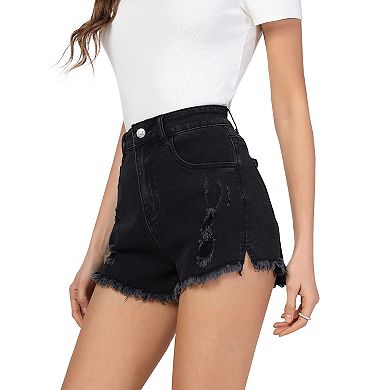 Jean Shorts Womens High Waisted Stretchy Ripped Denim Shorts Distressed