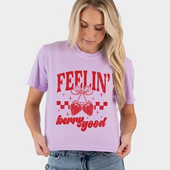 Feelin' Berry Good Checkered - Women's Boxy Crop Top Graphic T-Shirt