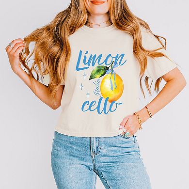 Limoncello Watercolor - Women's Boxy Crop Top Graphic T-Shirt