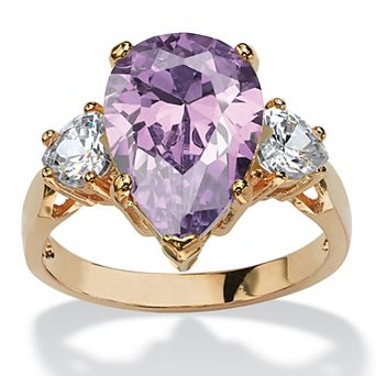 6.41TCW Purple Pear-Shaped Cubic Zirconia Ring Yellow Gold-Plated