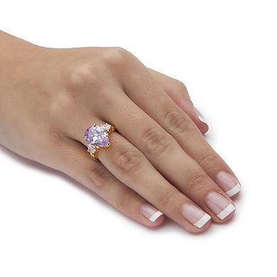6.41TCW Purple Pear-Shaped Cubic Zirconia Ring Yellow Gold-Plated