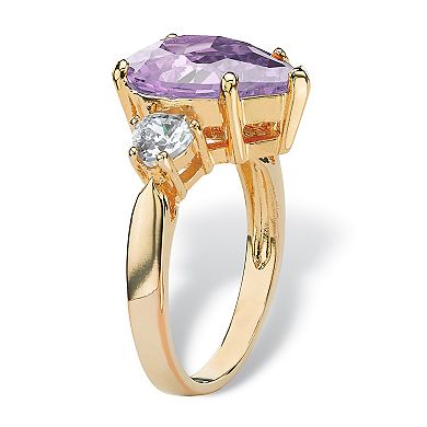 6.41TCW Purple Pear-Shaped Cubic Zirconia Ring Yellow Gold-Plated