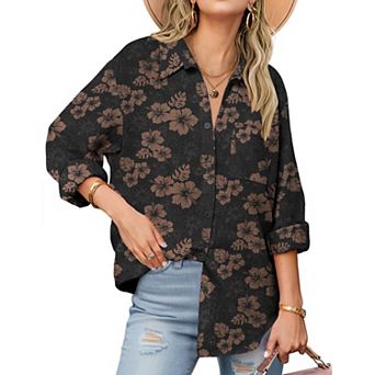 Zeagoo Shirt Women V Neck Button Downs Blouses Long Sleeve Collared Cotton Tops Woman