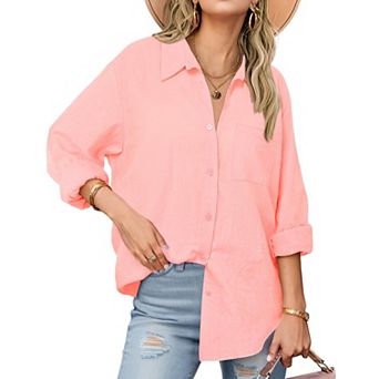 Zeagoo Shirt Women V Neck Button Downs Blouses Long Sleeve Collared Cotton Tops Woman