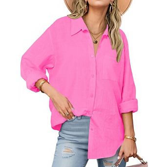 Zeagoo Shirt Women V Neck Button Downs Blouses Long Sleeve Collared Cotton Tops Woman