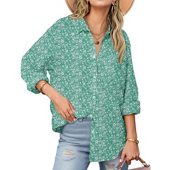 Zeagoo Shirt Women V Neck Button Downs Blouses Long Sleeve Collared Cotton Tops Woman