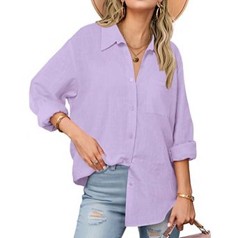 Zeagoo Shirt Women V Neck Button Downs Blouses Long Sleeve Collared Cotton Tops Woman