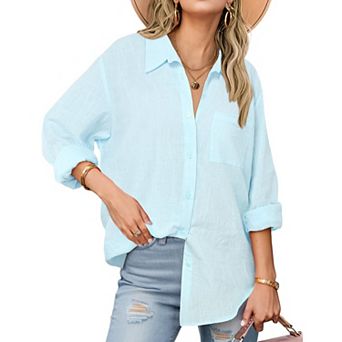 Zeagoo Shirt Women V Neck Button Downs Blouses Long Sleeve Collared Cotton Tops Woman