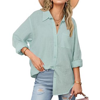 Zeagoo Shirt Women V Neck Button Downs Blouses Long Sleeve Collared Cotton Tops Woman