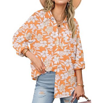 Zeagoo Shirt Women V Neck Button Downs Blouses Long Sleeve Collared Cotton Tops Woman