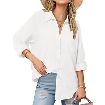 Zeagoo Shirt Women V Neck Button Downs Blouses Long Sleeve Collared Cotton Tops Woman