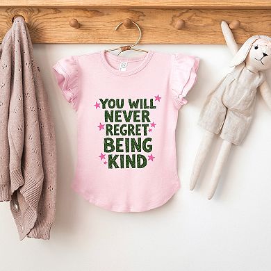 You Will Never Regret Being Kind Green - Flutter Sleeve Graphic T-Shirt