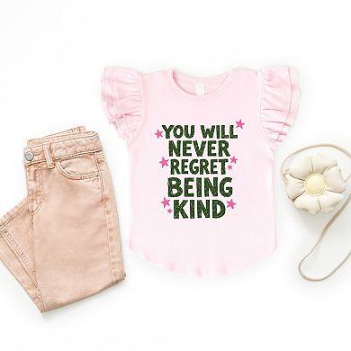 You Will Never Regret Being Kind Green - Flutter Sleeve Graphic T-Shirt