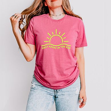 Only Happy In The Sun Puff Print - Women's Short Sleeve Graphic T-Shirt